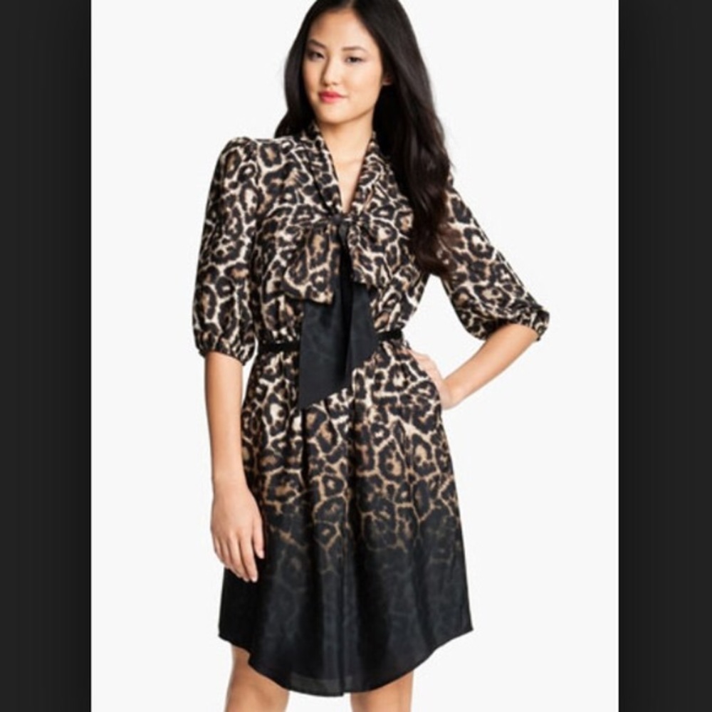 Vince Camuto ombré leopard print pussy bow dress